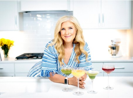 Breast cancer survivor Catherine Haffey with nutritious smoothie