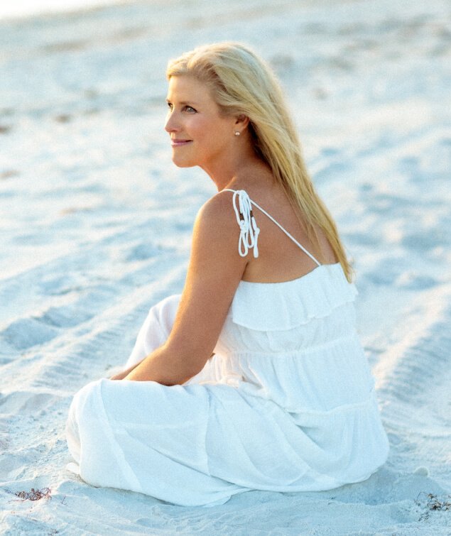 Breast cancer survivor Catherine Haffey on the beach